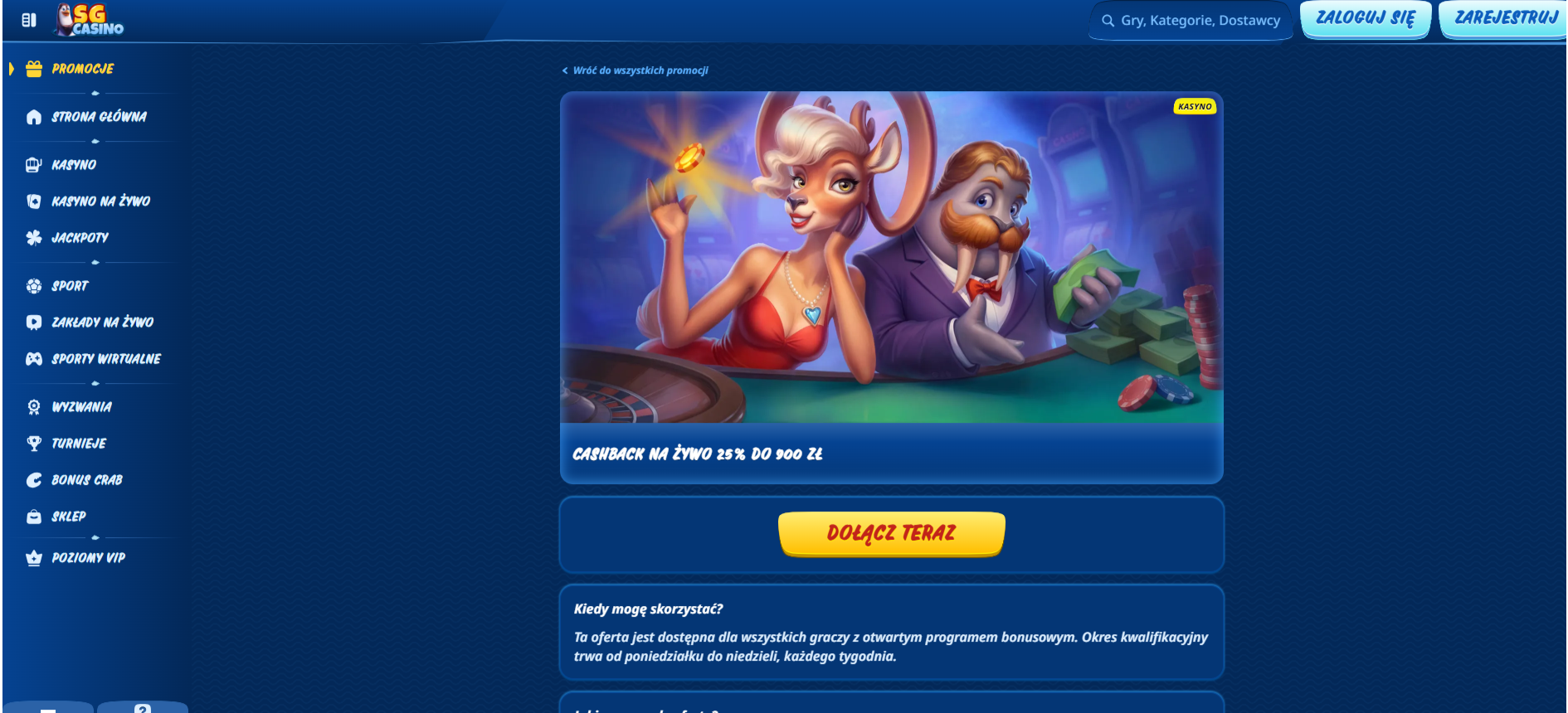 SG Casino Cashback Na Żywo
